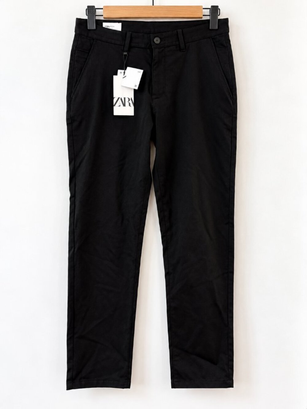 Zara Mélange Pants Black Tailored Straight Leg Trousers Size 31 NWT